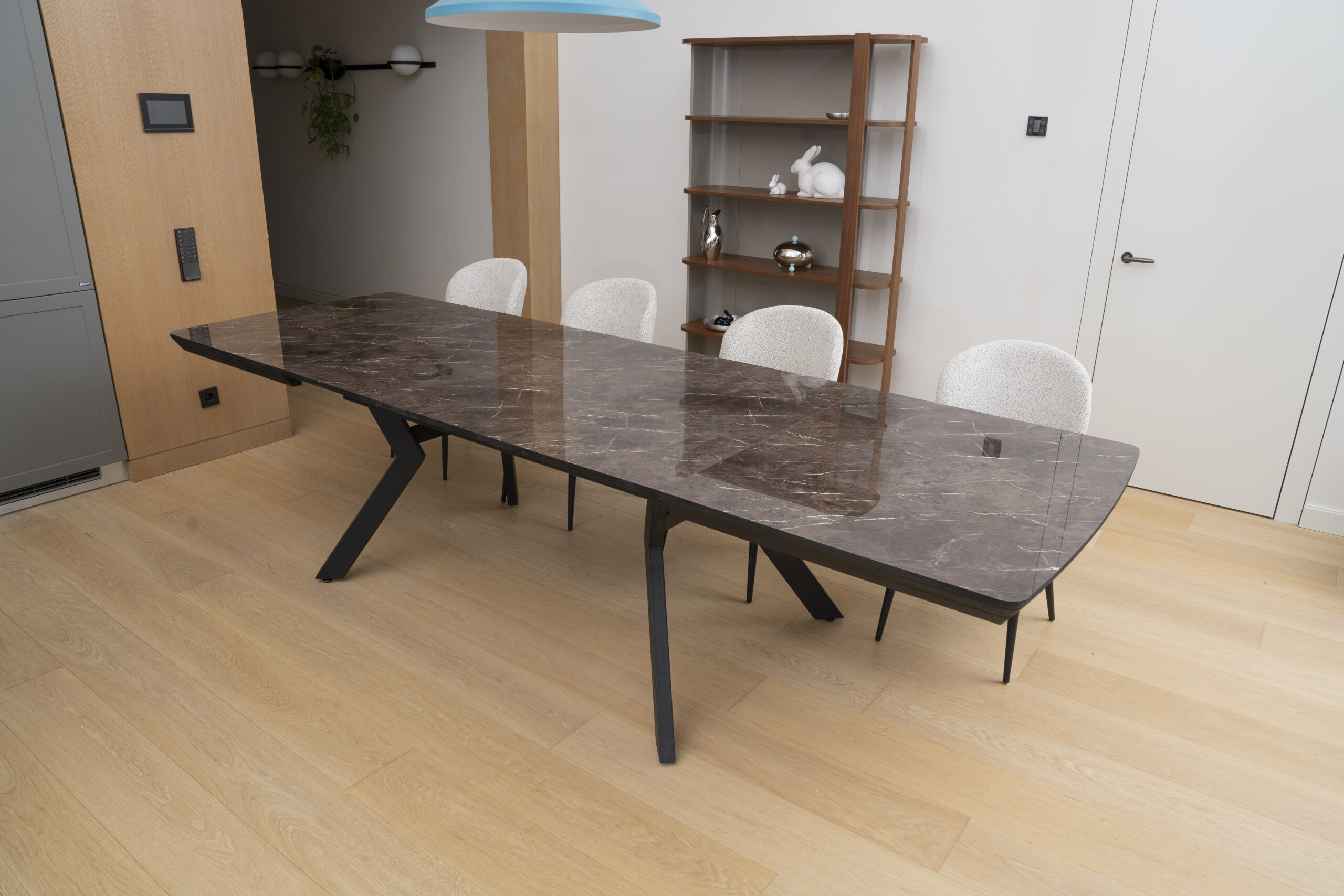 Extendable Dining Table Robat 160 / Cosmos High Gloss, Grey (marble pattern) - Image 13