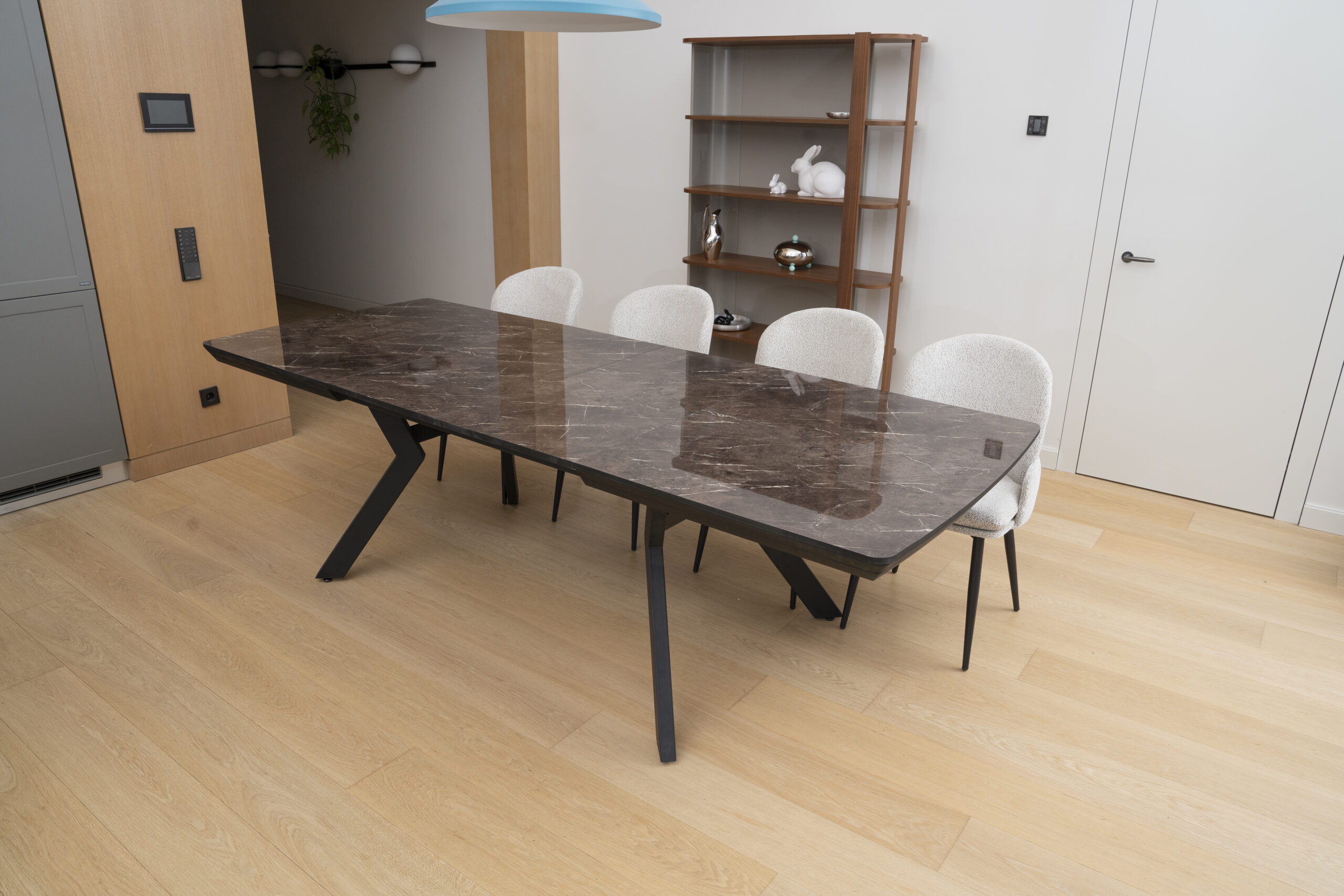 Extendable Dining Table Robat 160 / Cosmos High Gloss, Grey (marble pattern) - Image 12