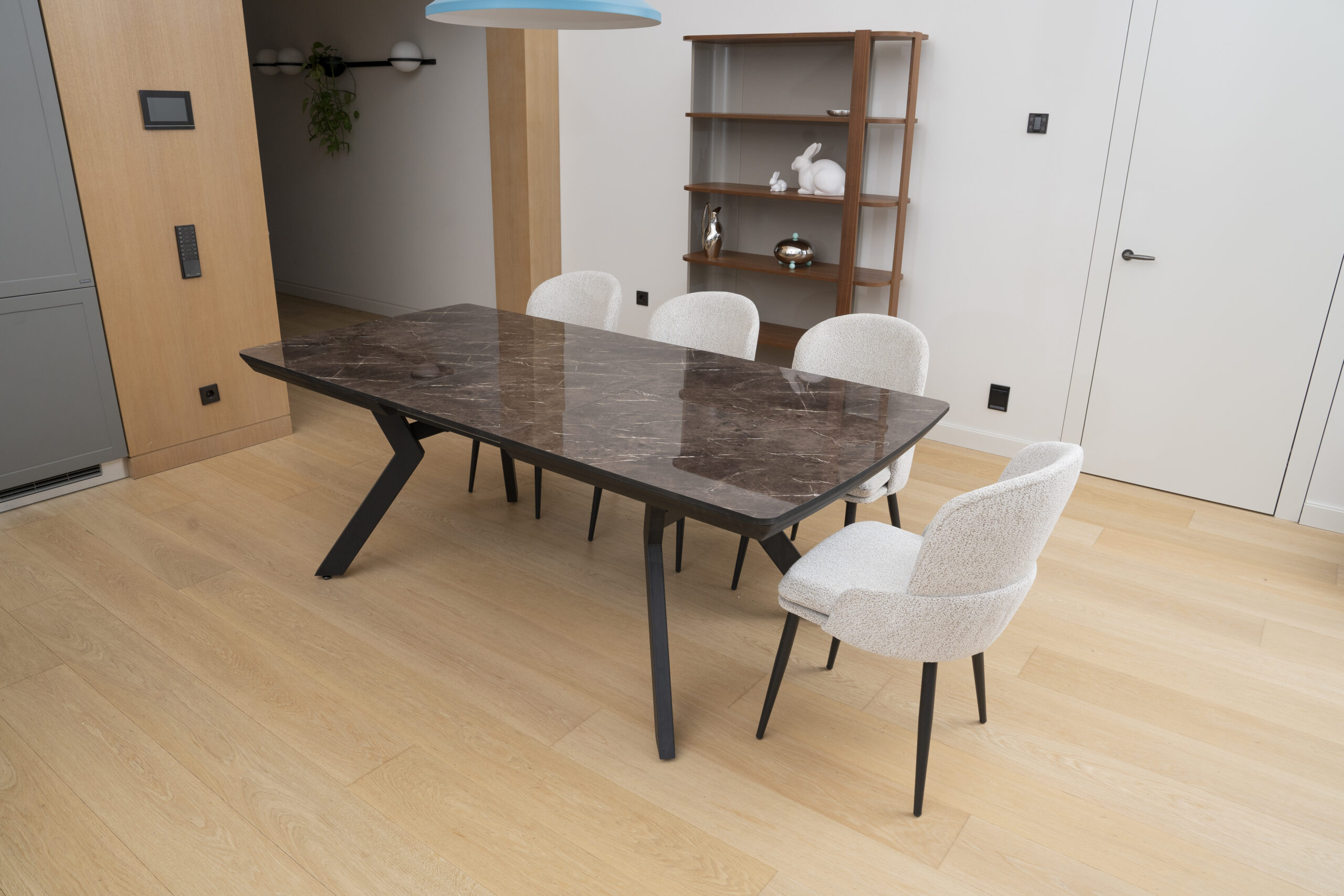 Extendable Dining Table Robat 160 / Cosmos High Gloss, Grey (marble pattern) - Image 11