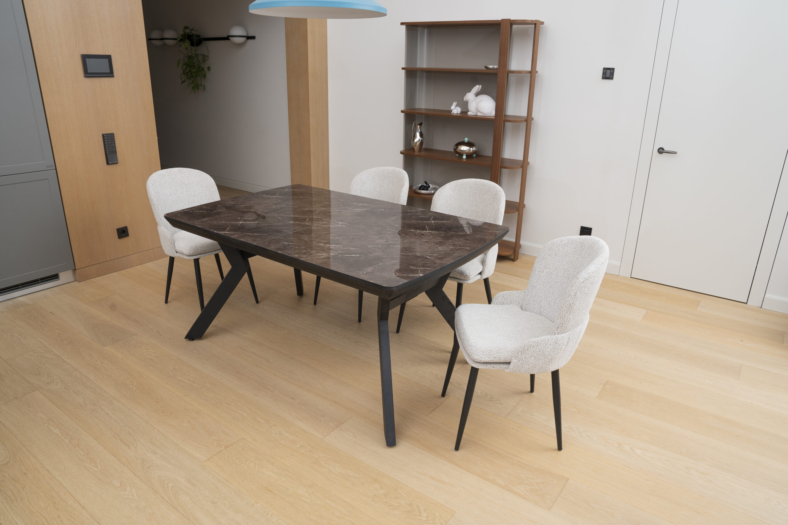 Extendable Dining Table Robat 160 / Cosmos High Gloss, Grey (marble pattern) - Image 10
