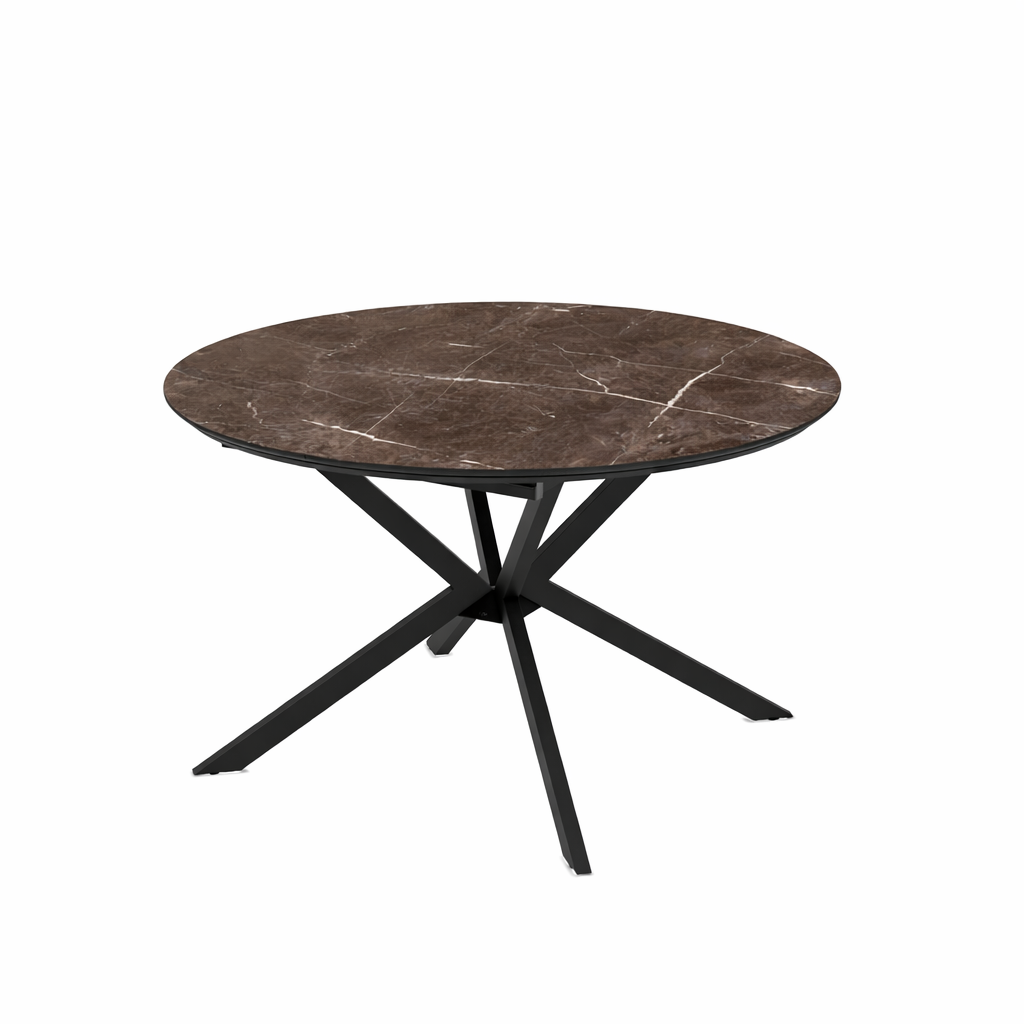 Extendable Dining Table Dobok 126 / Bianco High Gloss, Brown (Marble Pattern, Glossy)