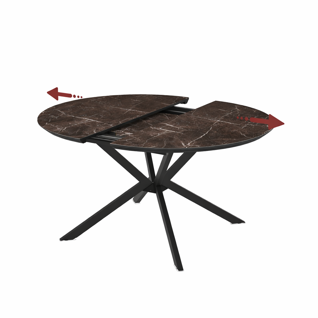 Extendable Dining Table Dobok 126 / Bianco High Gloss, Brown (Marble Pattern, Glossy) - Image 2