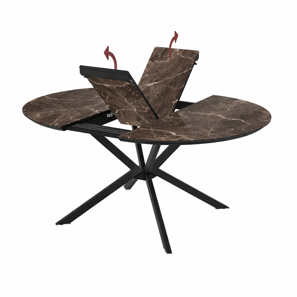 Extendable Dining Table Dobok 126 / Bianco High Gloss, Brown (Marble Pattern, Glossy) - Image 3