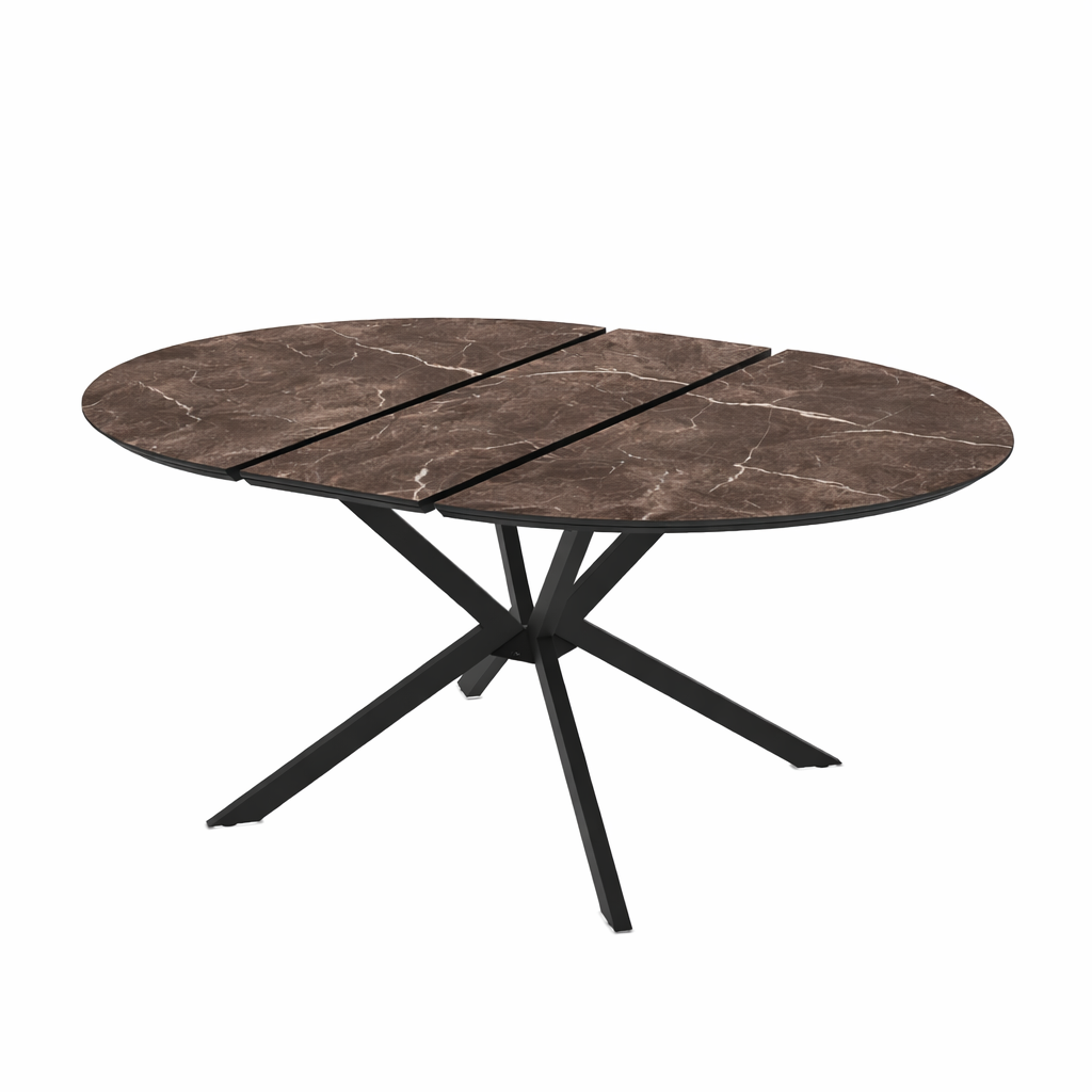Extendable Dining Table Dobok 126 / Bianco High Gloss, Brown (Marble Pattern, Glossy) - Image 4