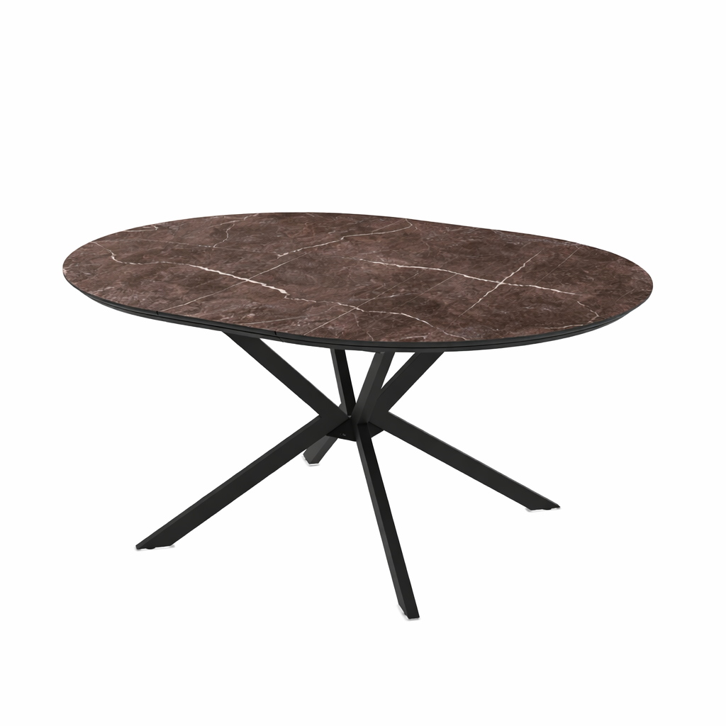 Extendable Dining Table Dobok 126 / Bianco High Gloss, Brown (Marble Pattern, Glossy) - Image 5