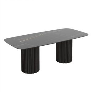Dining table Oslo 220 / Sonata Super Matt Nonwoven, Black (marble pattern)