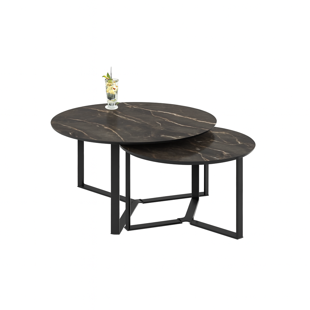Miami 90 Coffee Table / Bianco High Gloss, Taupe (marble pattern) - large - Image 2